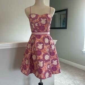 Aidan Mattox Floral Strapless Spaghetti Strap Midi Party Dress Sz 2